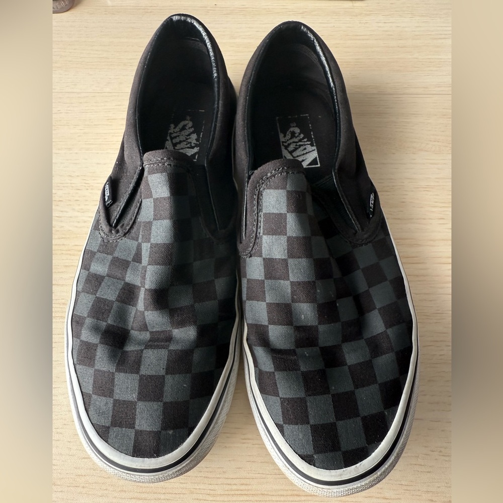Vans Black and Gray Checkered Slip-On Shoes